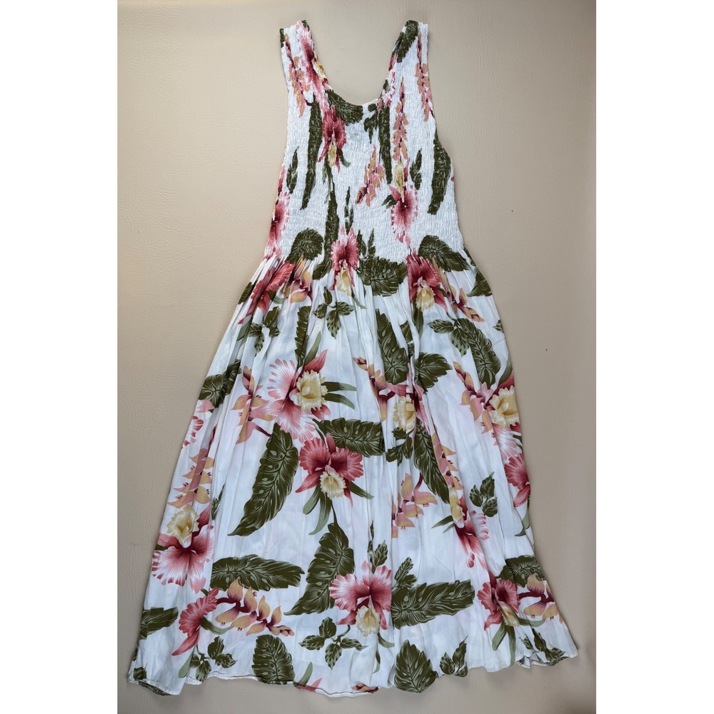 Tropical Boho‎ Floral Midi Dress Smocked Bodice OS Hawaii Hangover